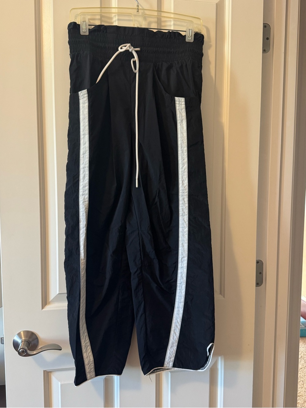 Free People Black lightweight cropped pants with White Stripe